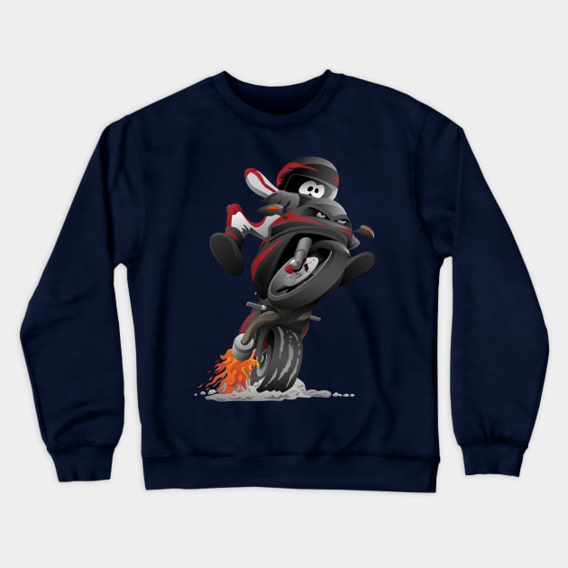 Sportbike motorcycle cartoon illustration Crewneck Sweatshirt by hobrath